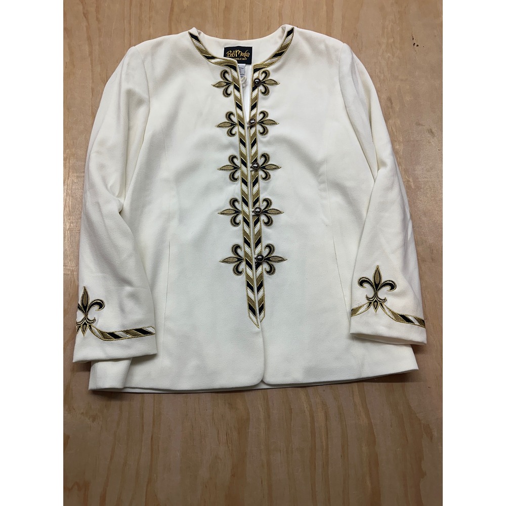 Bob Mackie Wearable Art Ivory Blazer Fleur-de-lis Embroidered Jacket XS